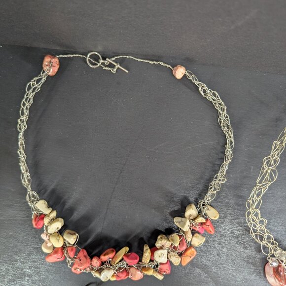 Homemade Crochet Jewelry Wire Necklace with Multicolor Beads 23" Long Lot of 6 - Picture 2 of 10